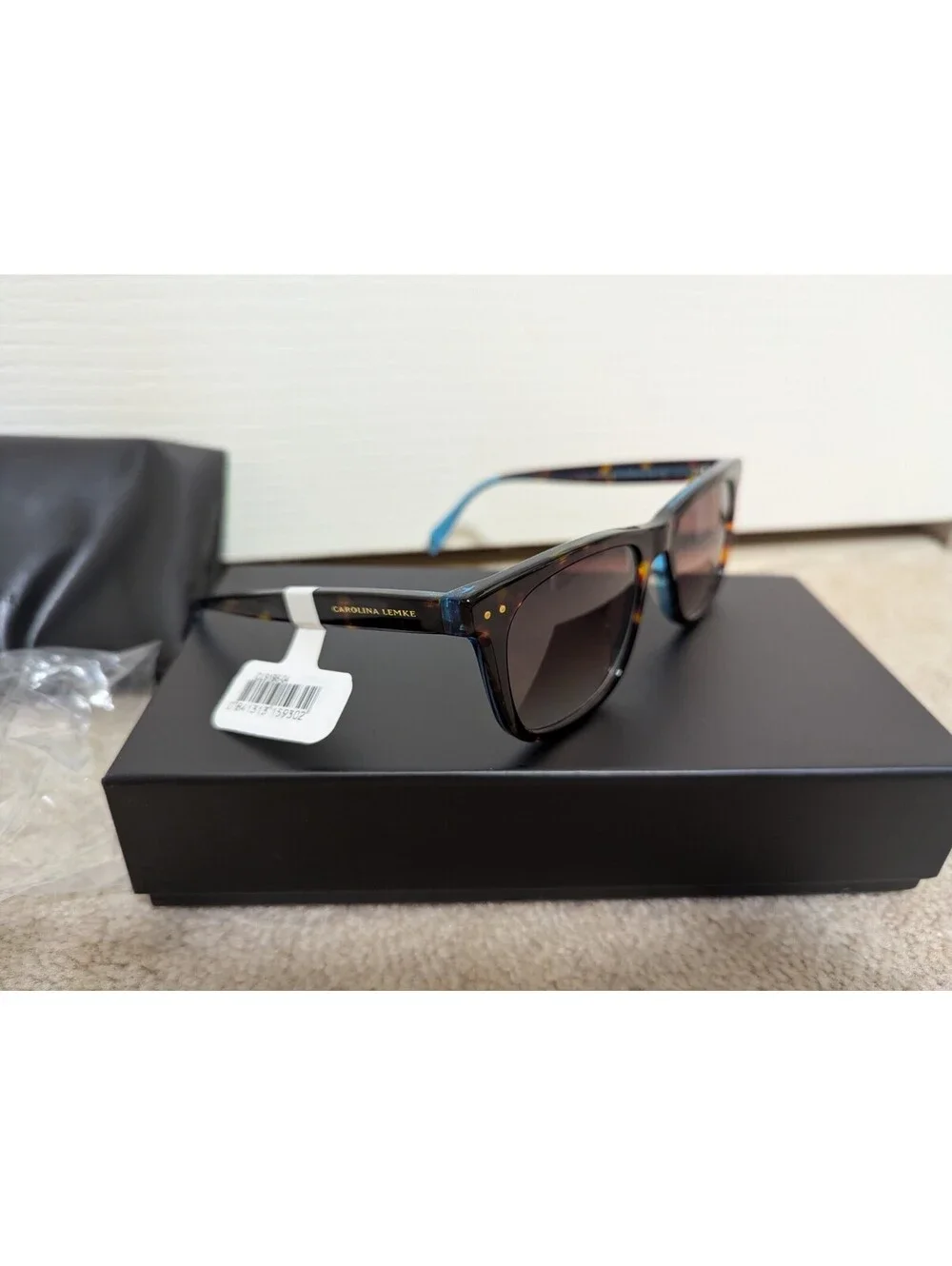 Carolina Lemke Sunglasses Blue With Brown Lenses New In Box Carrying Case